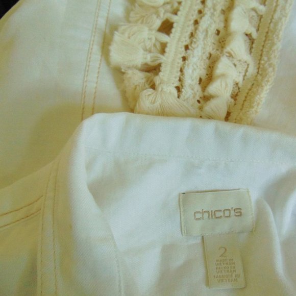 Chico's White Linen Blend Tassel Jacket 2 L - Picture 8 of 8